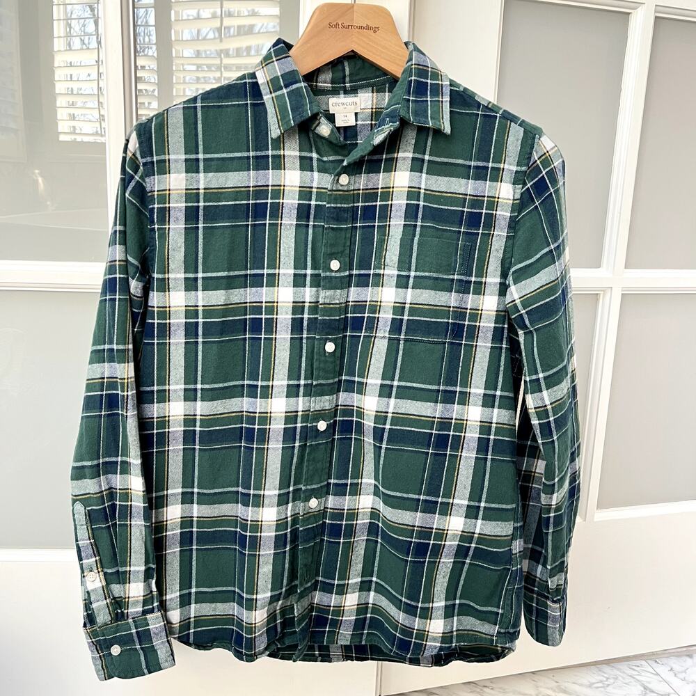 CrewCuts Flannel Button Down Shirt Size 14 Green Plaid